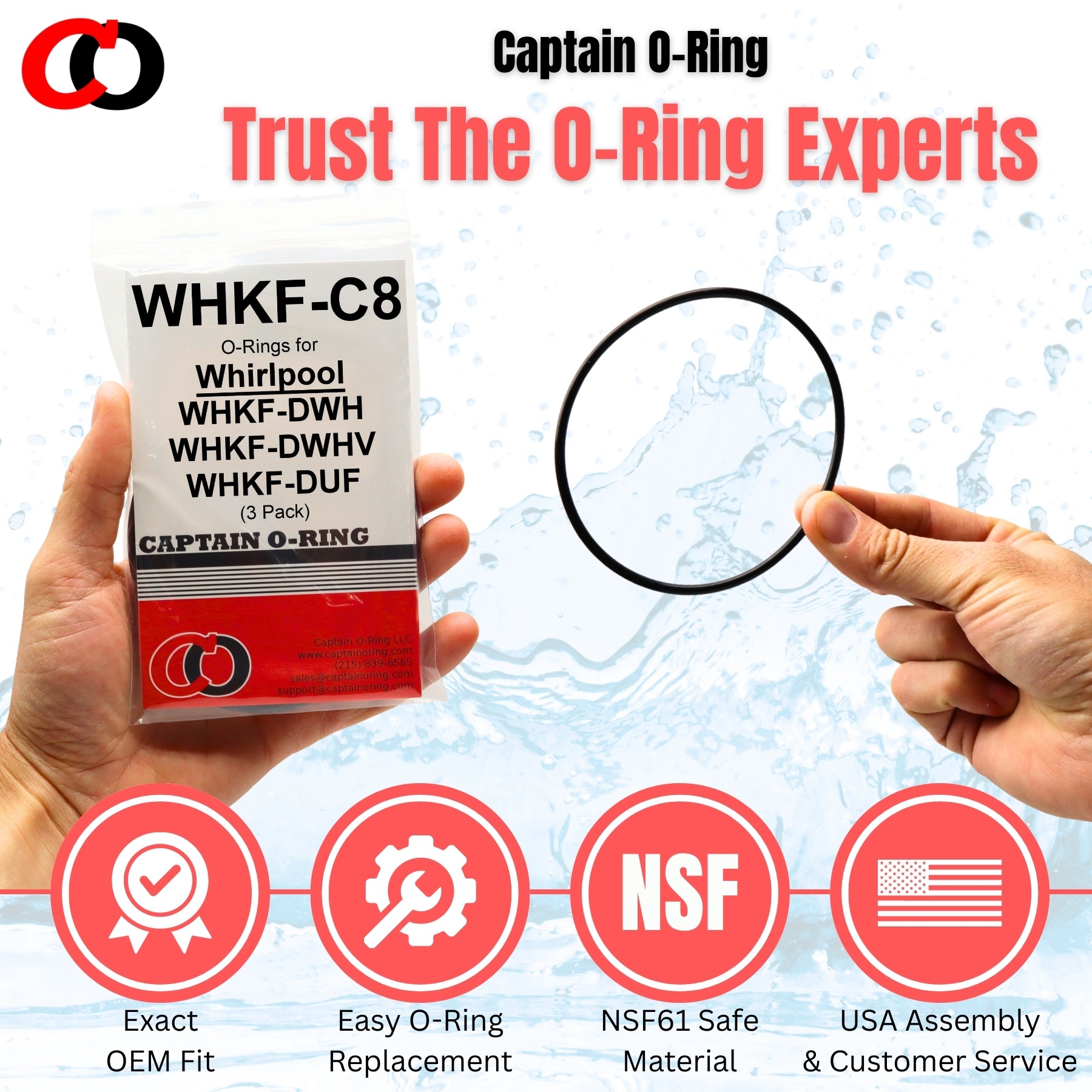 Whirlpool WHKF-C8 O-Rings for WHKF-DWHV, WHCF-DWHV, WHKF-DWH & WHKF-DUF Water Filter [3 Pack]