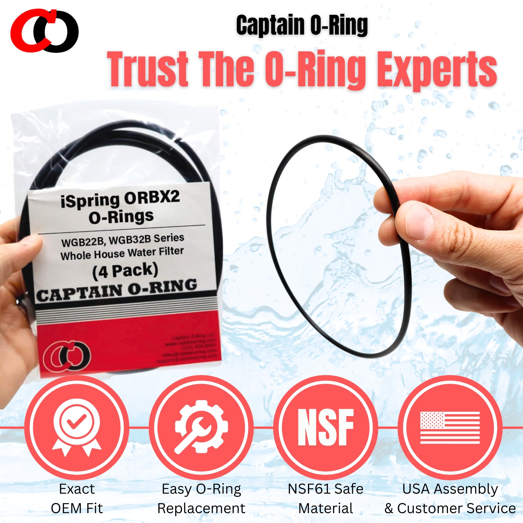 ORBX2 O-Rings for iSpring WGB22B, WGB32B Series Whole House Water Filter (4 Pack)