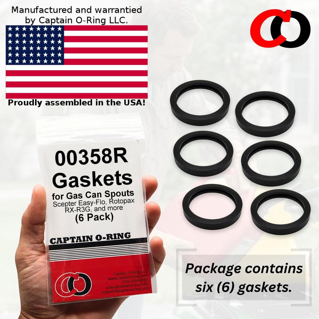 Gas Can Spout Seals (6 Pack) [#00358R for Scepter Easy-Flo, Rotopax RX-R3G, etc]