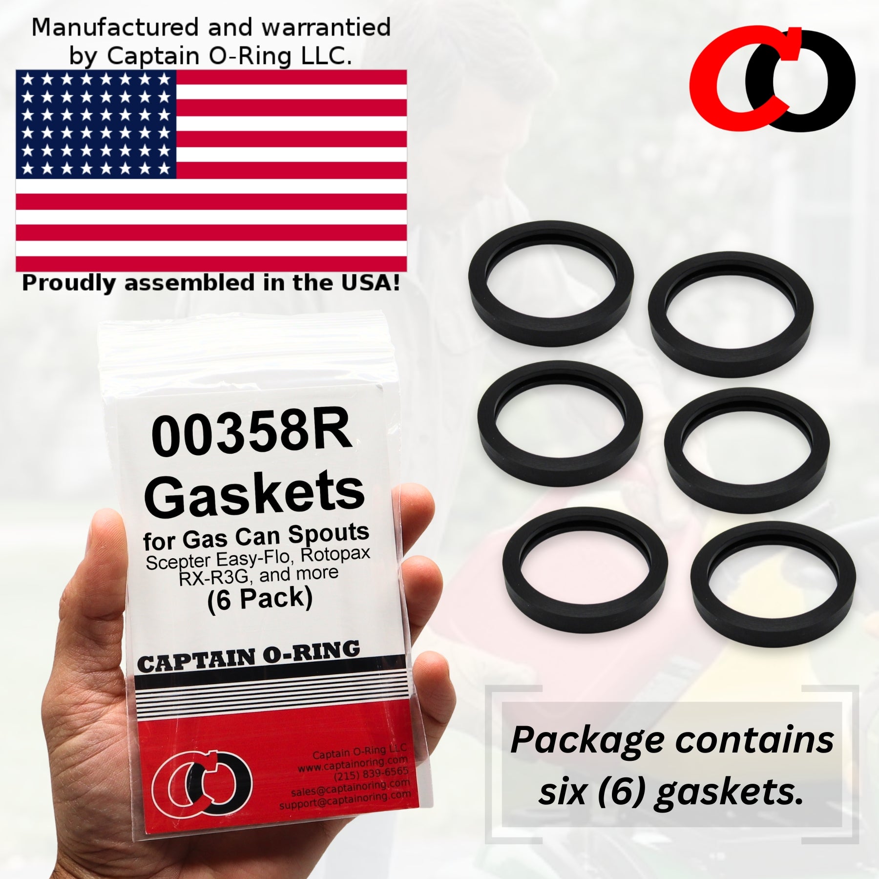 Gas Can Spout Seals (6 Pack) [#00358R for Scepter Easy-Flo, Rotopax RX-R3G, etc]
