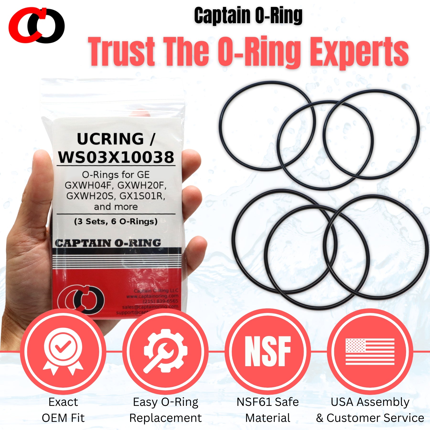 UCRING / WS03X10038 O-Rings for GE GXWH20F GXWH04F GXRM10RBL GX1S01R Water Filter Housings (3 Sets, 6 O-Rings)