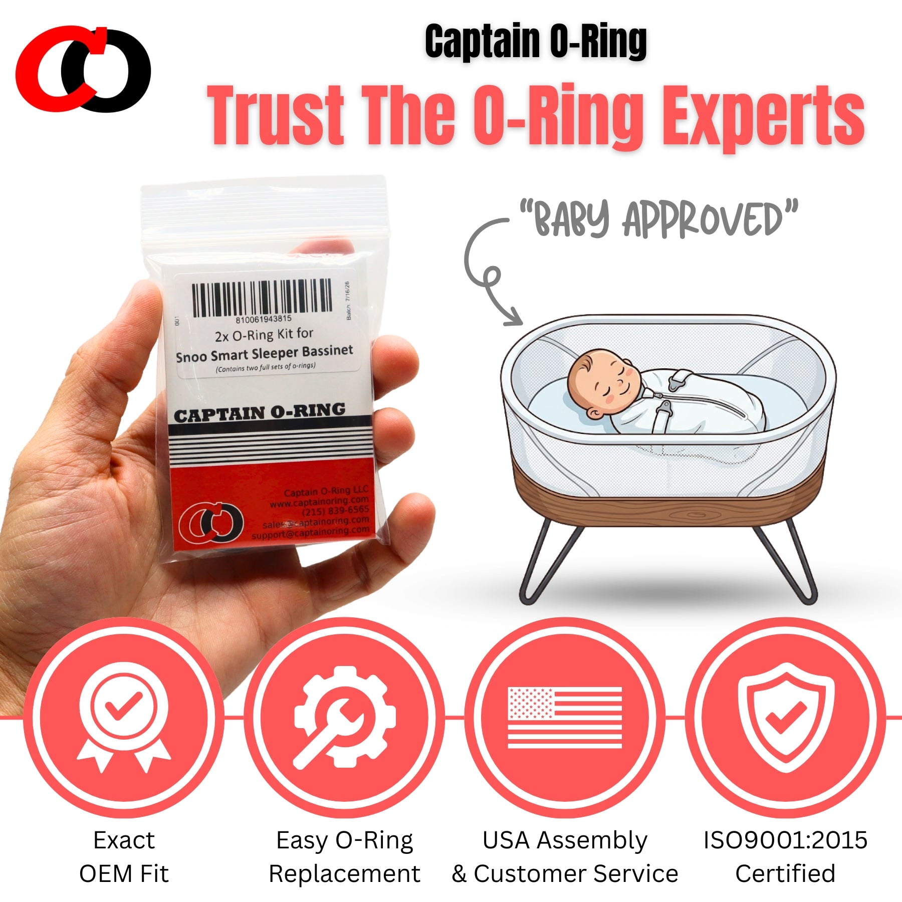 2x O-Ring Kit for SNOO Smart Sleeper Bassinet (2 Full ORing Rebuilds)