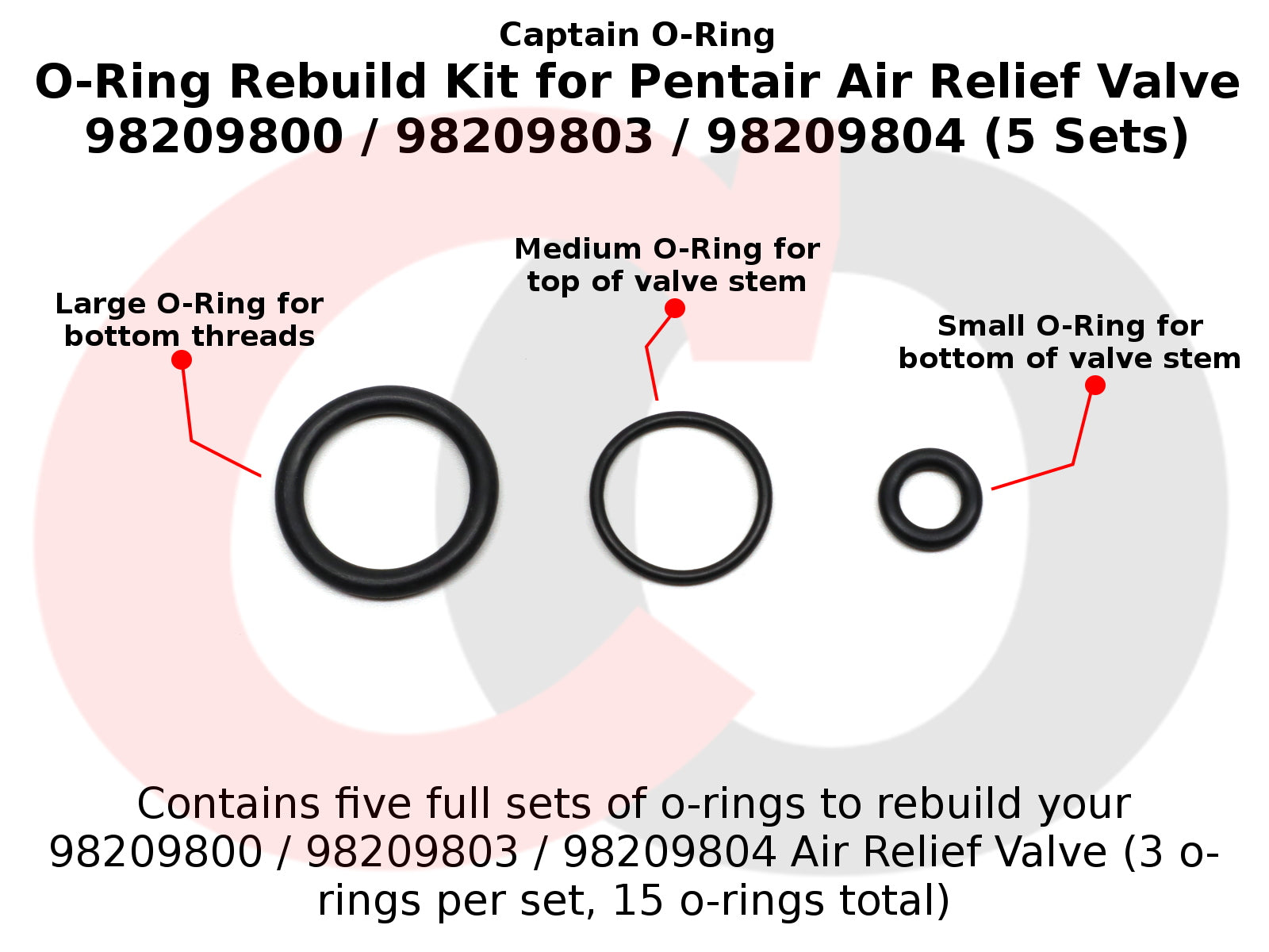 Oring Rebuild kit for Pentair Air Relief Valve 98209800 / 98209803 / 98209804 (5 Sets, 15 O-Rings)
