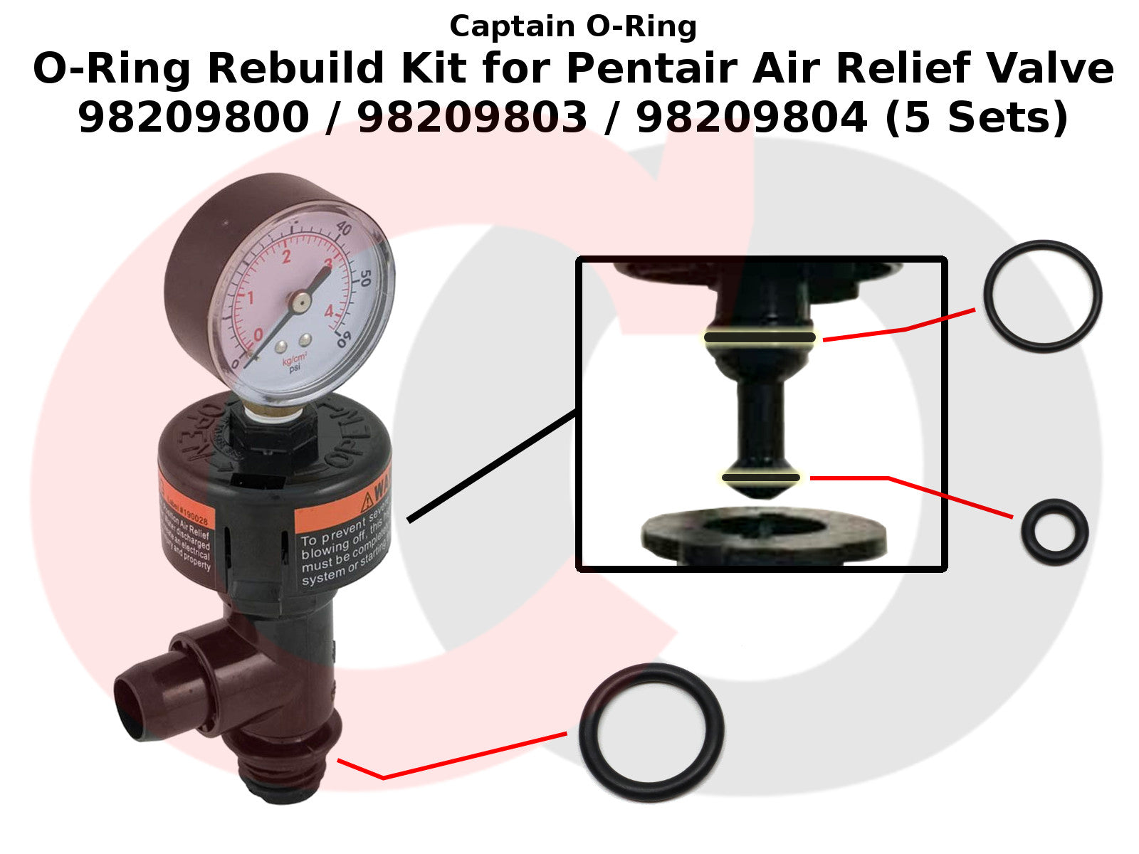 Oring Rebuild kit for Pentair Air Relief Valve 98209800 / 98209803 / 98209804 (5 Sets, 15 O-Rings)