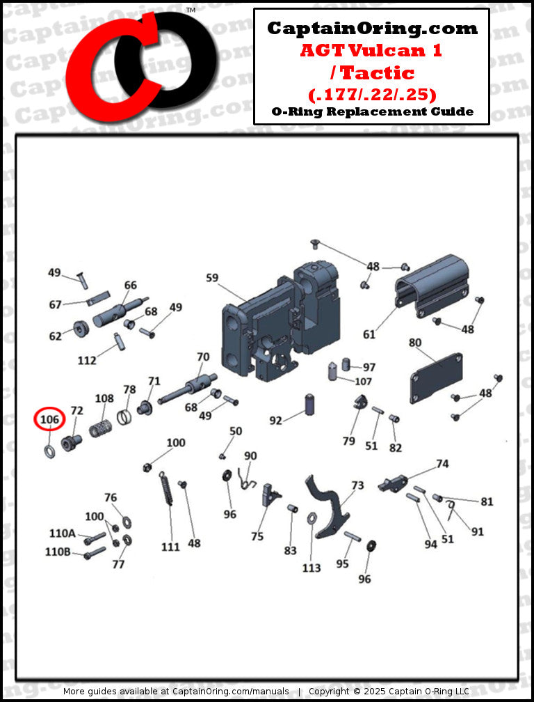 AGT Vulcan 1 / Tactic O-Ring Rebuild Kit (.177, .22, .25)