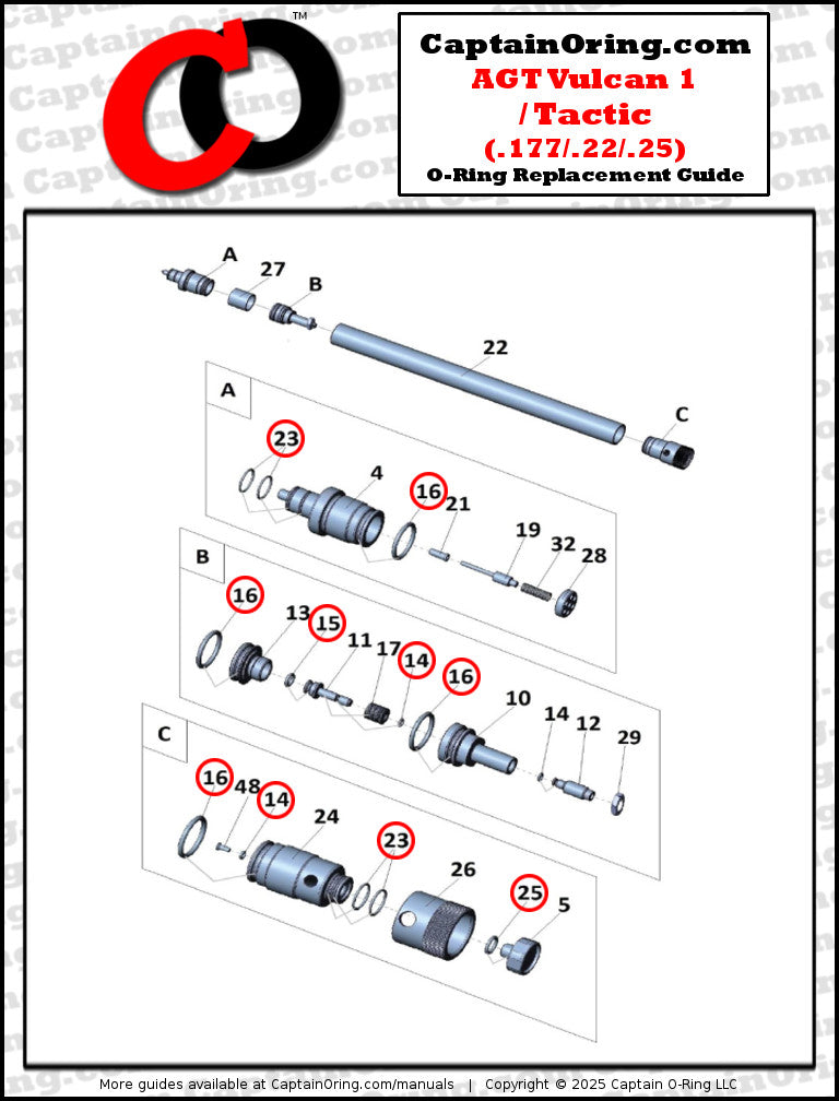 AGT Vulcan 1 / Tactic O-Ring Rebuild Kit (.177, .22, .25)