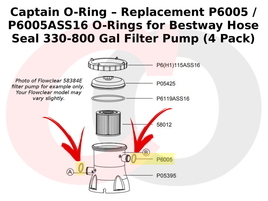 P6005 / P6005ASS16 O-Rings for Bestway Hose Seal 330-800 Gal Filter Pump (4 Pack)