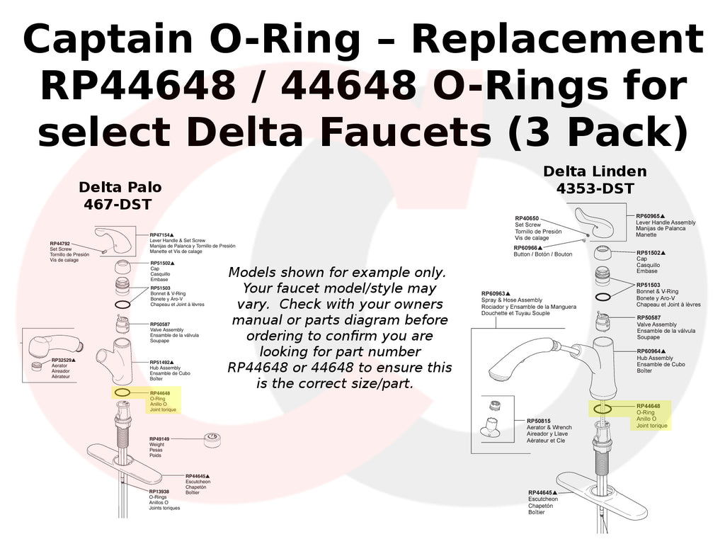 RP44648 / 44648 O-Rings for select Delta Faucets (3 Pack)