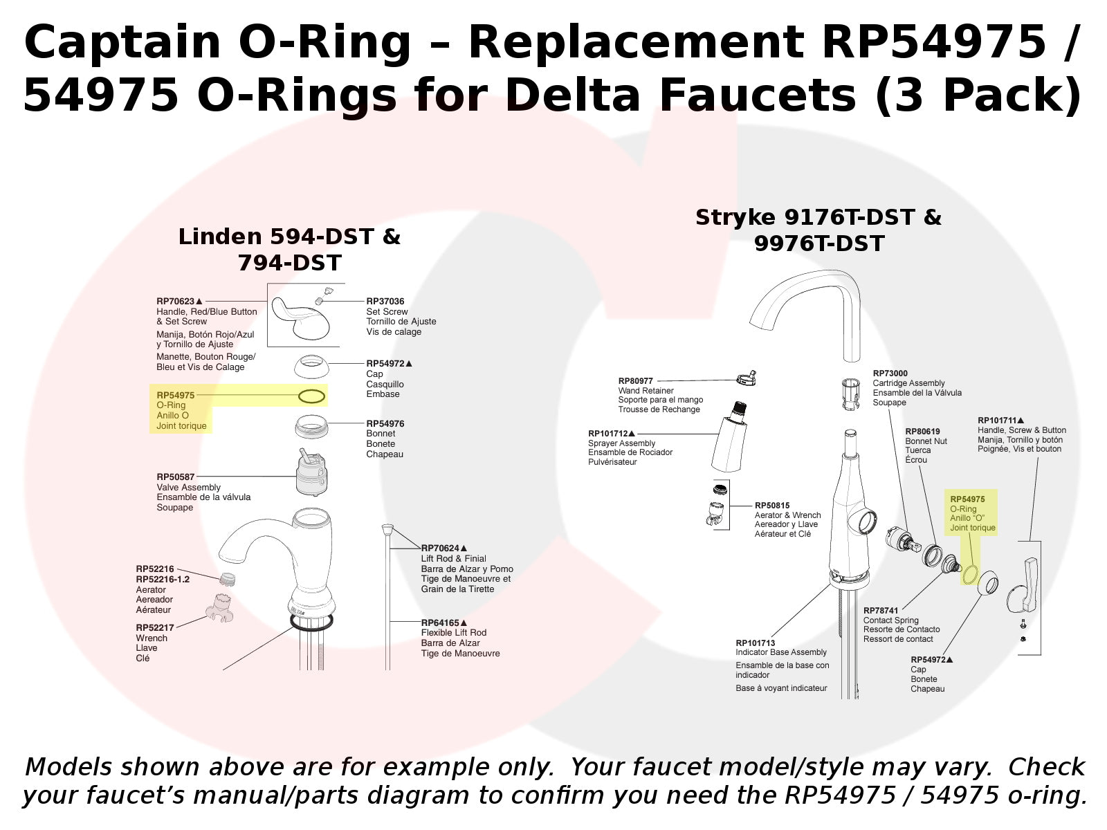 RP54975 / 54975 O-Rings for select Delta Faucets (3 Pack)