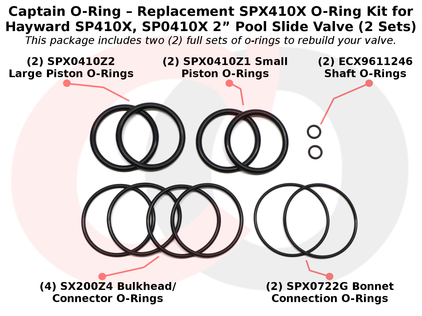 SPX410X O-Ring Kit for Hayward SP410X, SP0410X 2” Pool Slide Valve (2 Sets)