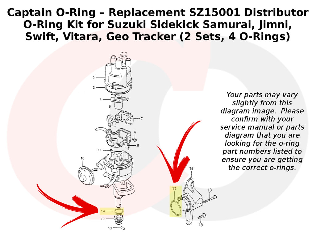 SZ15001 Distributor O-Ring Kit for Suzuki Sidekick Samurai, Jimni, Swift, Vitara, Geo Tracker (2 Sets, 4 O-Rings)