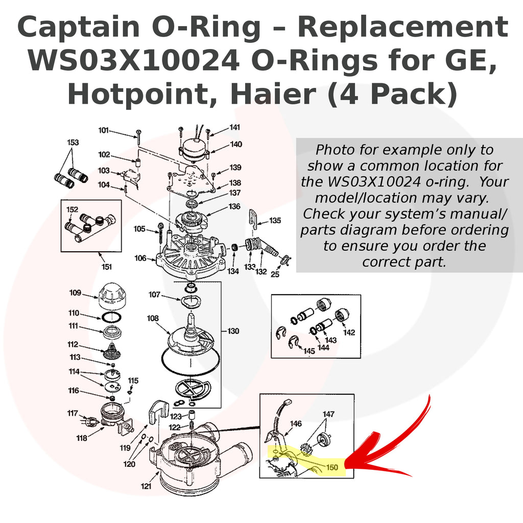 WS03X10024 O-Rings for GE, Hotpoint, Haier (4 Pack)